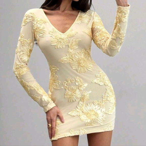 Women's V-Neck Long Sleeve Floral Print Simple Casual Mini Dress - Picture 1 of 4